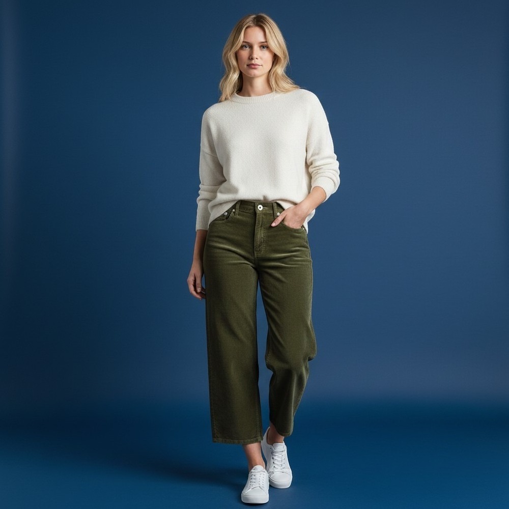 Lucky Brand Barrel Leg Corduroy Pants Dirty Olive Green High Rise 12/31 NWT